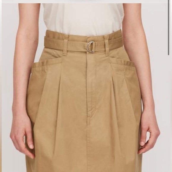 NWT Uniqlo women’s cotton twill belted skirt tan midi cargo style skirt … - Picture 1 of 7